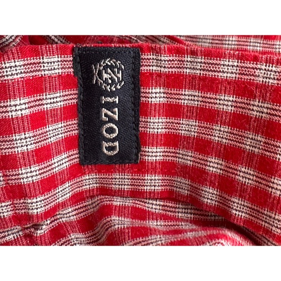 IZOD XXL Mens Red Gingham Checkered Button Down Long Sleeve Shirt - Picture 4 of 7